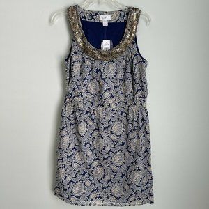 New LOFT Blue Floral Embellished Sleeveless Dress